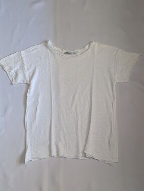 Zara White Raw Hem Tee Shirt
